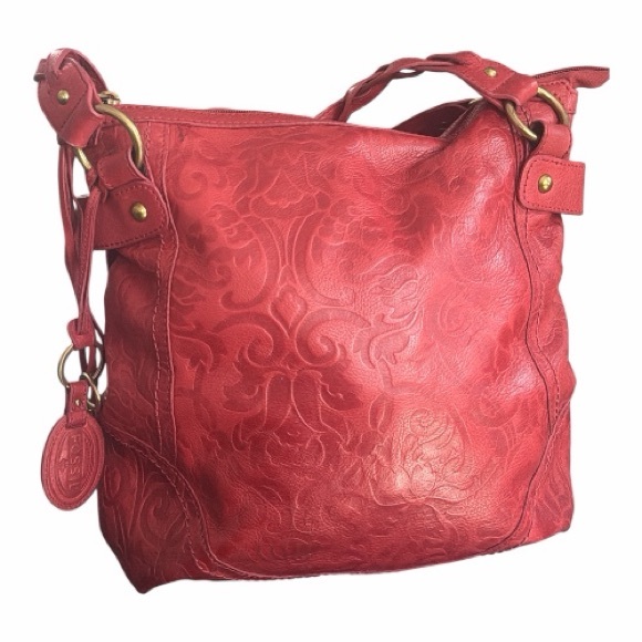 Fossil Red Vintage Long Live Vintage Leather Hobo Bag W/Gold accents and Tassels - Picture 9 of 11